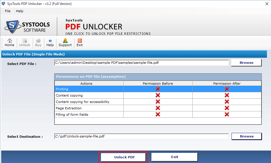 click unlock pdf to unlock pdf file